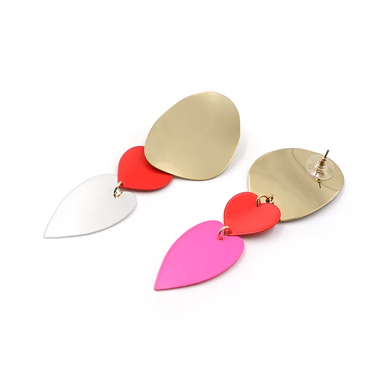 Pendientes de color rojo y rosa disco de lámina de latón