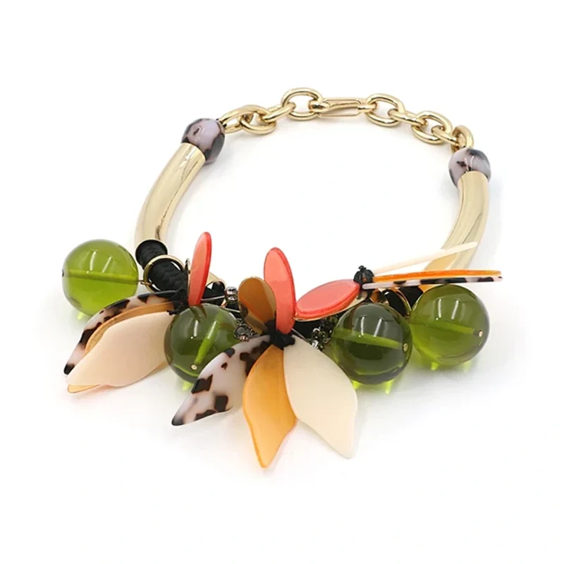 Green Grape Multicolor Leaves Necklace