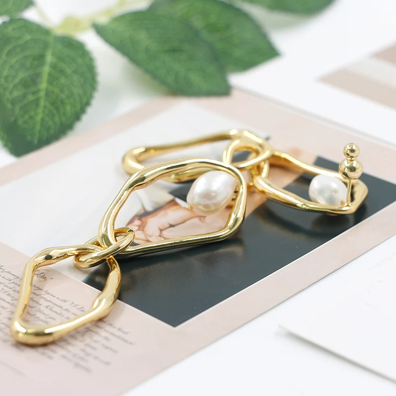 Double Brass Rings With Freshwater Pearl Earrings