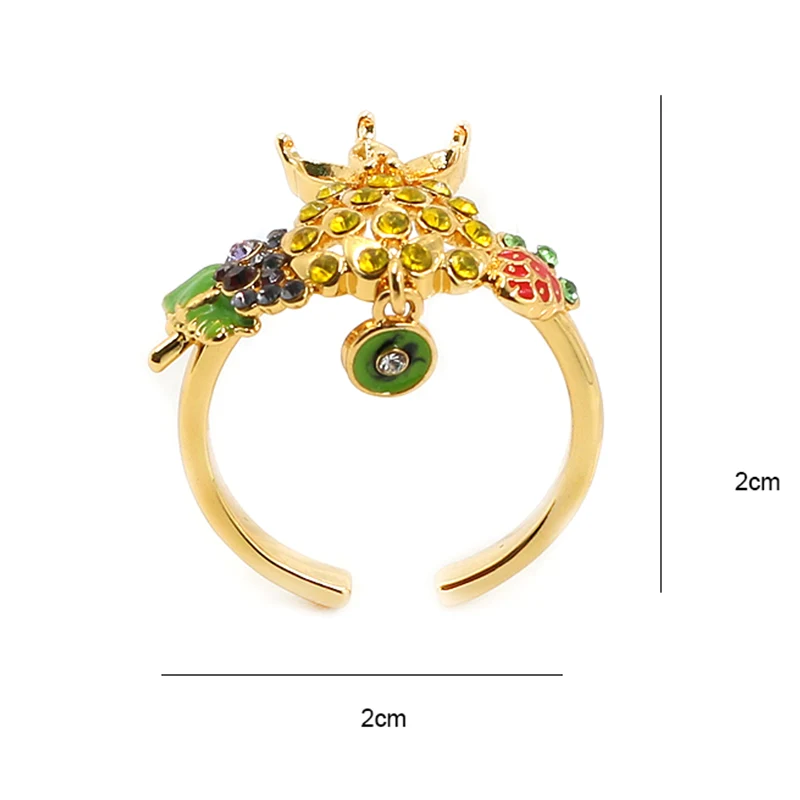 Pineapple Grapes Enamel Open Ring with Gold Plated