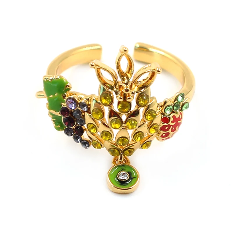 Pineapple Grapes Enamel Open Ring with Gold Plated