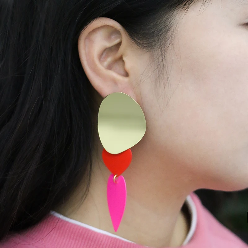Brass Sheetmetal Disc Red and Pink Earrings