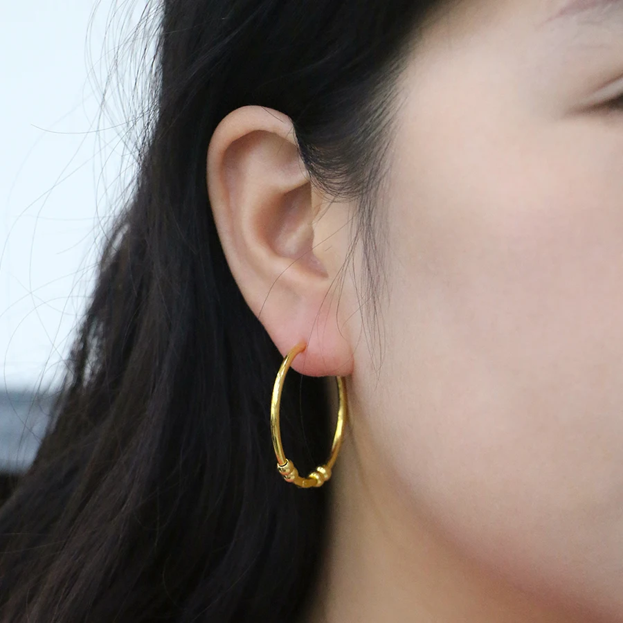 Gold Plated Brass With Beads Circle Earrings